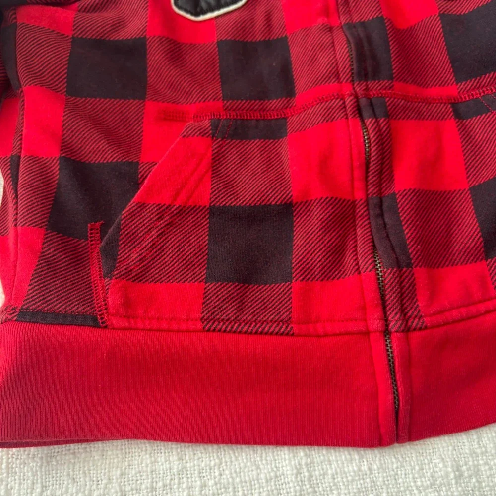 Gap Kids Boys Red Black Buffalo Plaid Sherpa Lined Full Zip Hoodie Size M 8